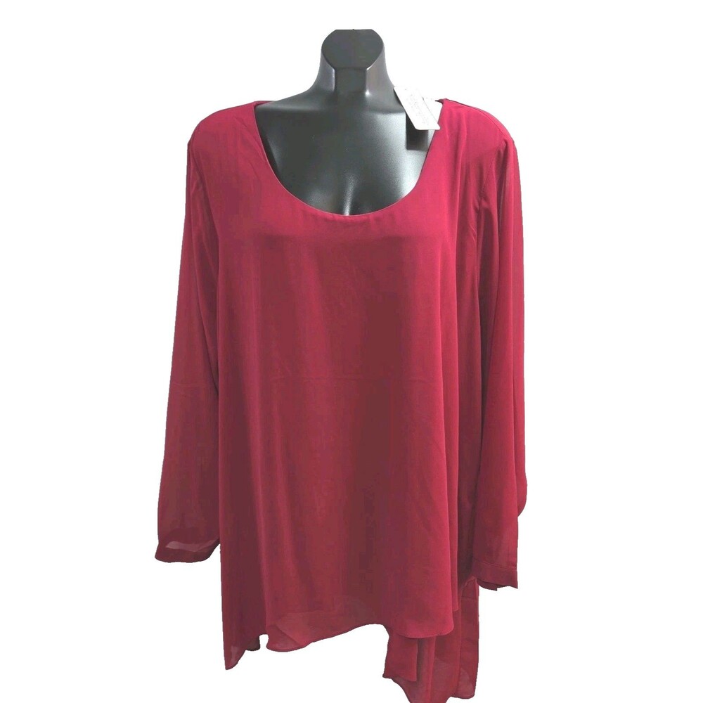 Soft Surroundings Celine Tunic Long Sleeve Women Plus 3X Red Blouse Chiffon NEW